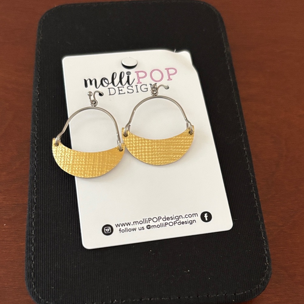 Molli Pop Design Textured Leather Gold and Silver Earrings